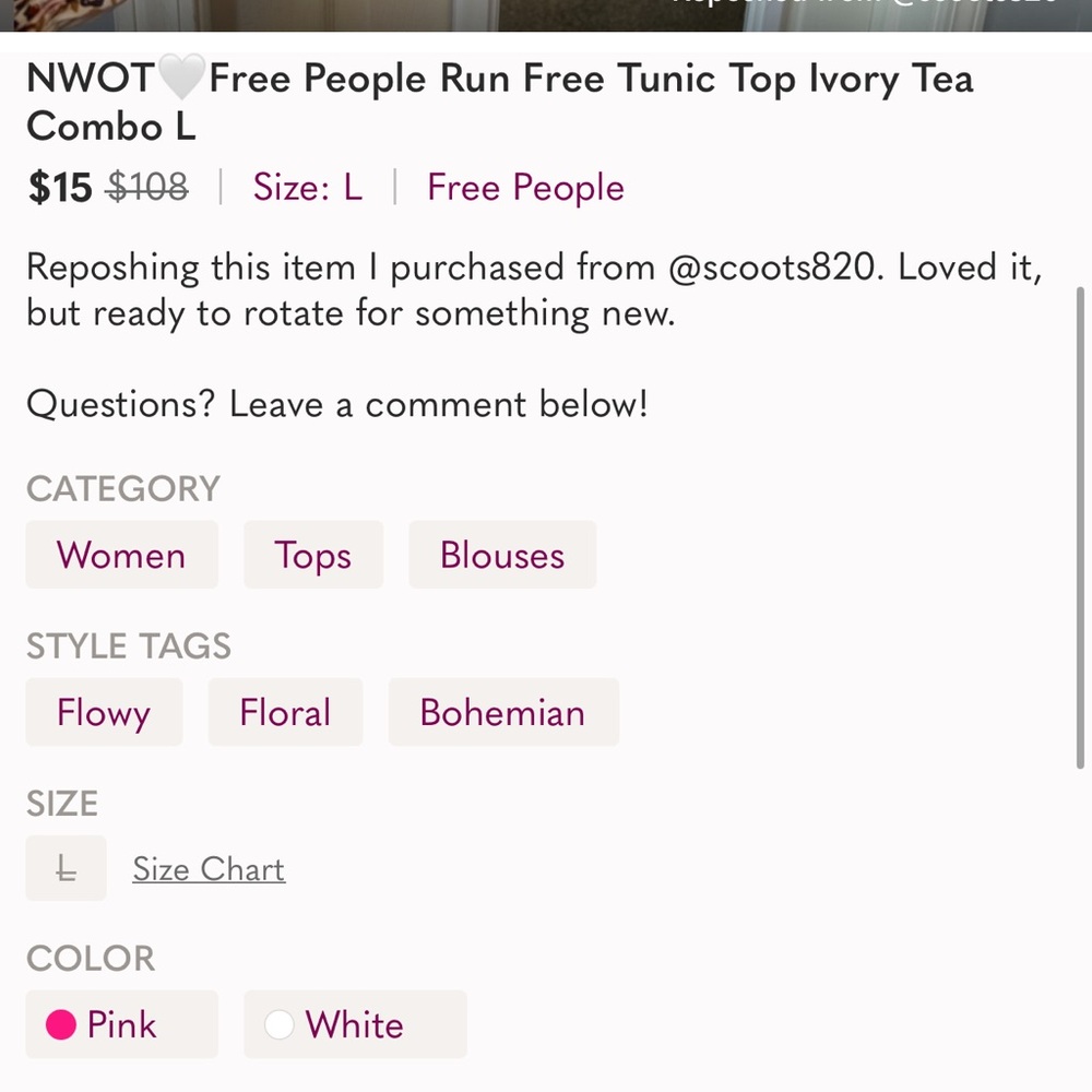 Free People! Run Free Tunic Top In Ivory Tea Combo NWOT! - Picture 7 of 7